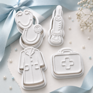 Kit Com 4 Cortadores de Biscoitos Tema Saúde Primeiros Socorros